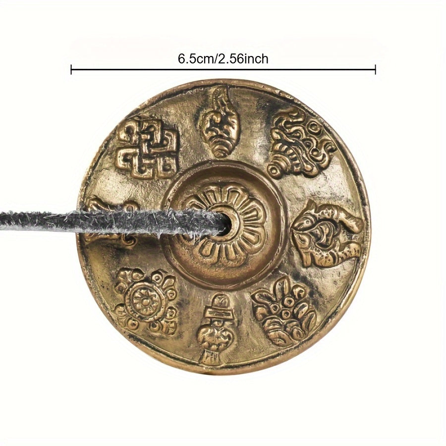 6.6cm Bronze Tibetan Tingsha Cymbals with Eight Auspicious Symbols for Yoga and Meditation