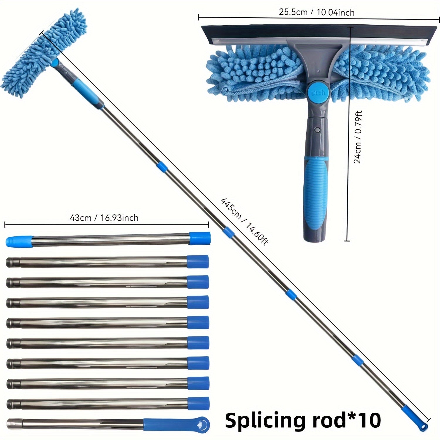 High-Rise Window Cleaning Kit with 10 Extension Rods Microfiber Pad and Scraper