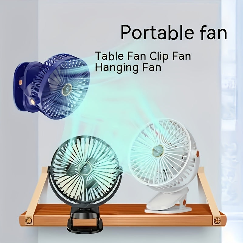 Mini Desk Fan with LED Night Light, USB Charging, Quiet Motor, Portable