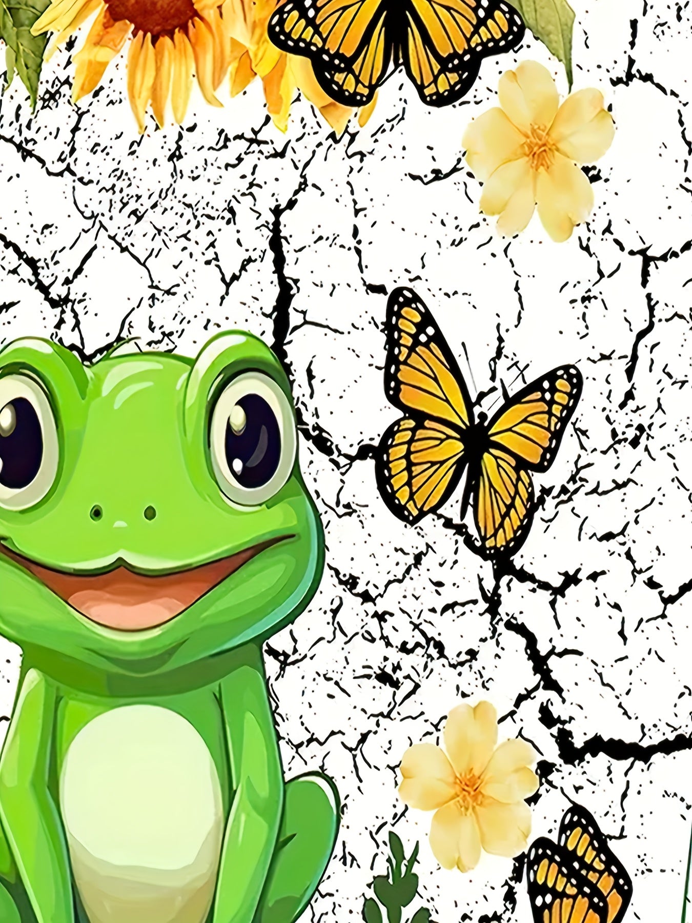 Plus Size Women's Wide-Leg Polyester Pants With Sunflower and Frog Print