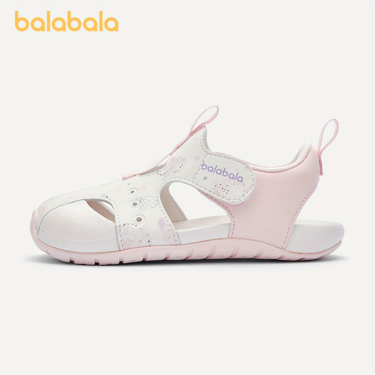Girls Summer Sandals with Cartoon and Letter Print Lightweight Hook-and-Loop Closure Casual Beach Shoes