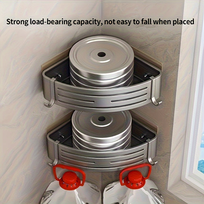 Aluminum Bathroom Corner Shelf Wall-Mounted Triangle Storage No-Drill for Toiletries Kitchen