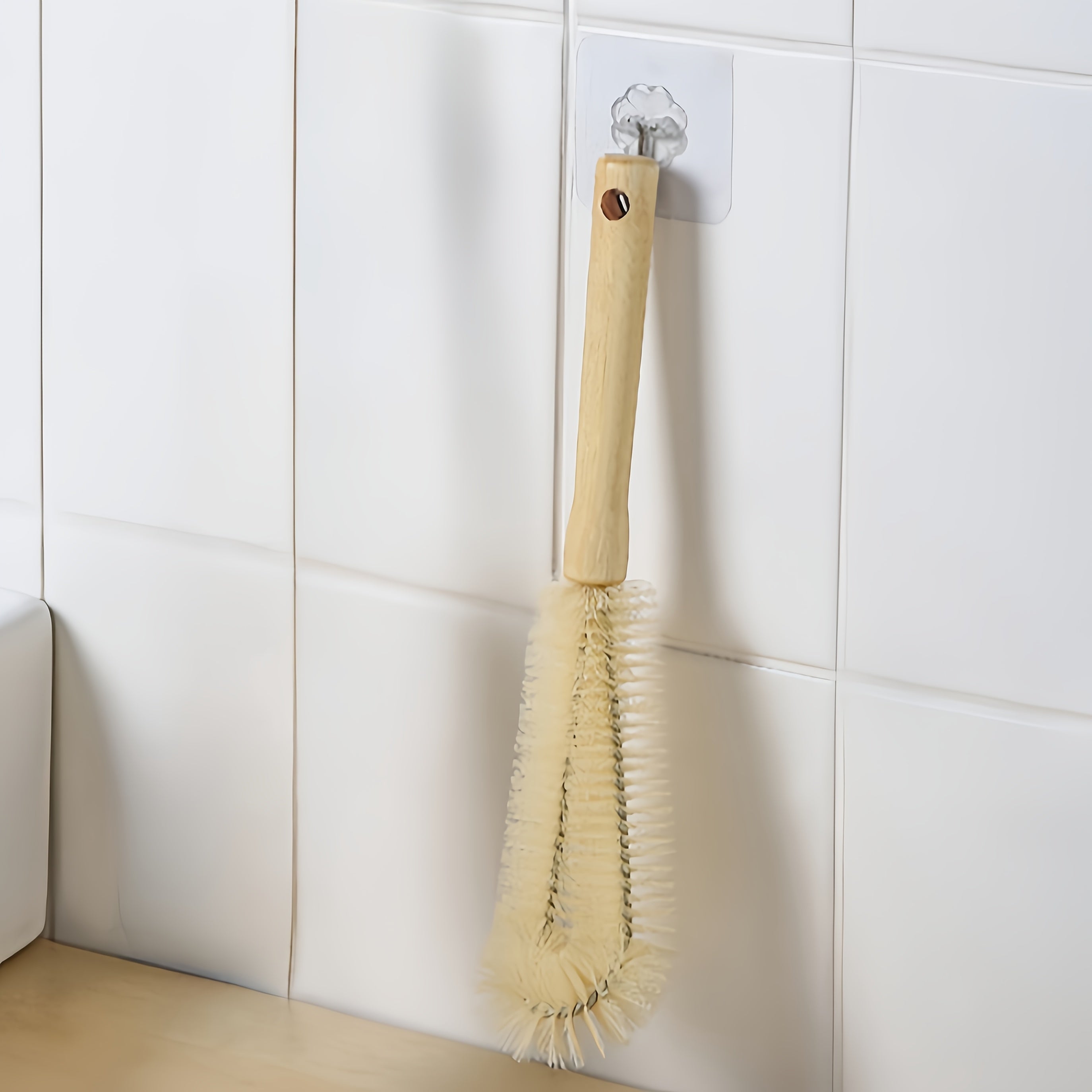 Wooden Cup Brush with Handle, Soft Cleaning Tool for Kitchen Cups and Bottles