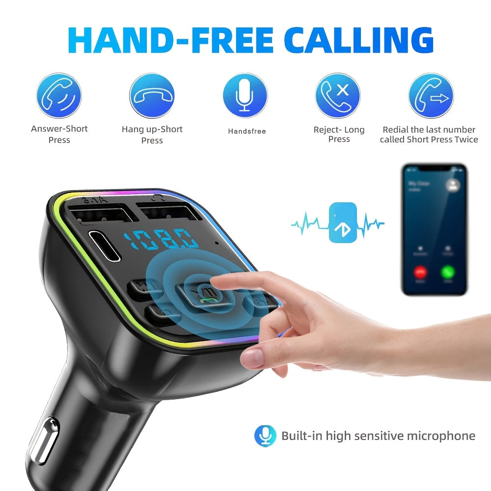 Car MP3 Player FM Transmitter with Dual USB Type-C Quick Charge Wireless Car Charger