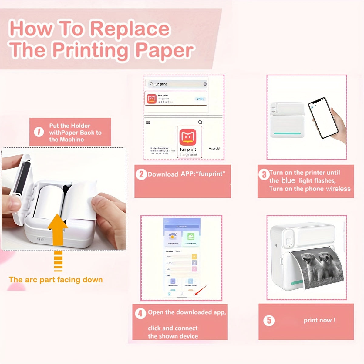 Portable Wireless Mini Printer for Smartphones Monochrome Photo Notes Memo