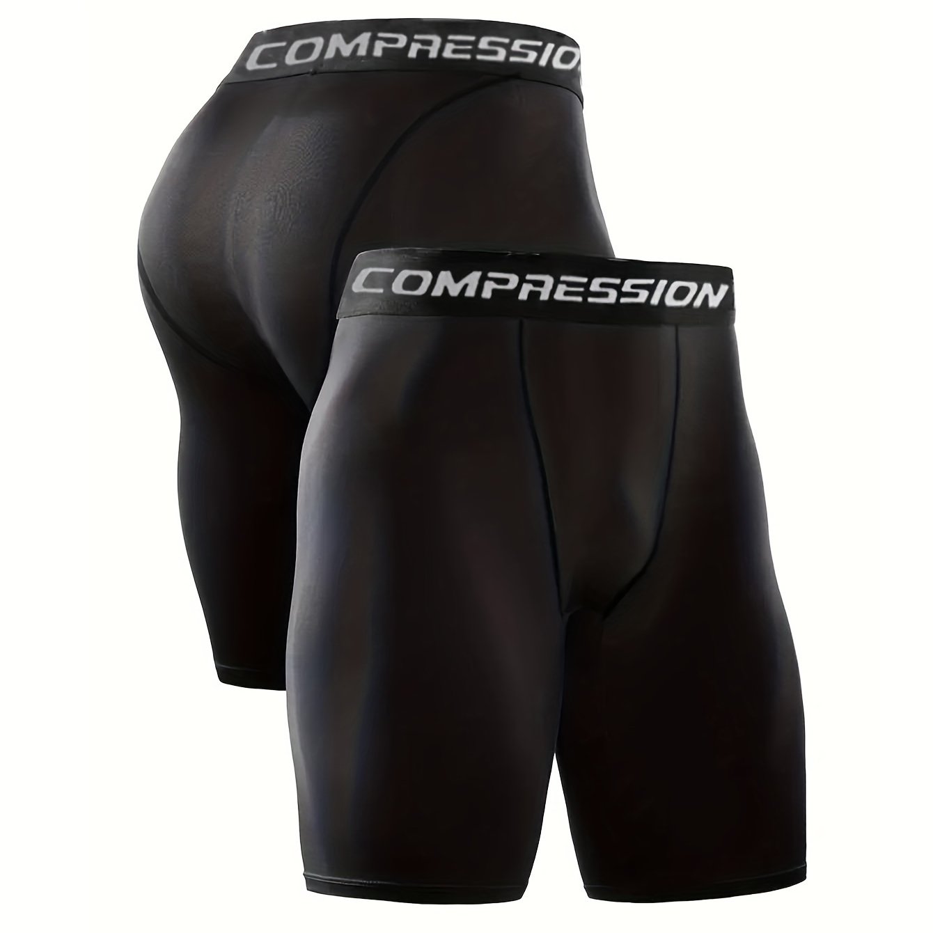 Men's Plus Size Black Quick-Dry Compression Shorts for Basketball Running Training