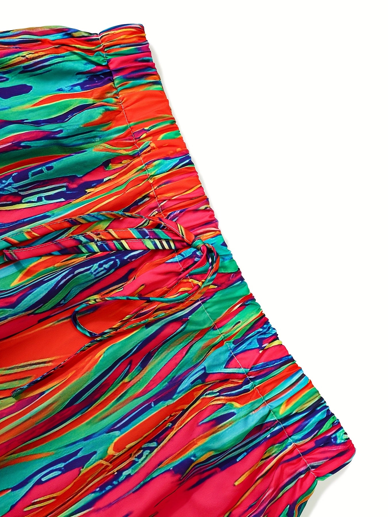 Plus o'lcham ayollar uchun rangli blokli tie-dye Bermuda shortlari yengil yozki kundalik