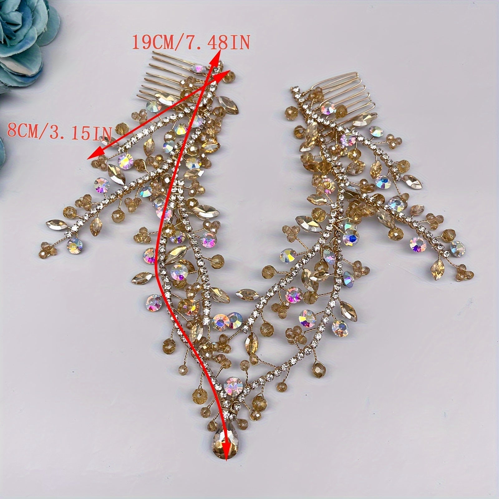 Double-Headed Hair Comb Pendant with Champagne Rhinestones Jewelry Accessory