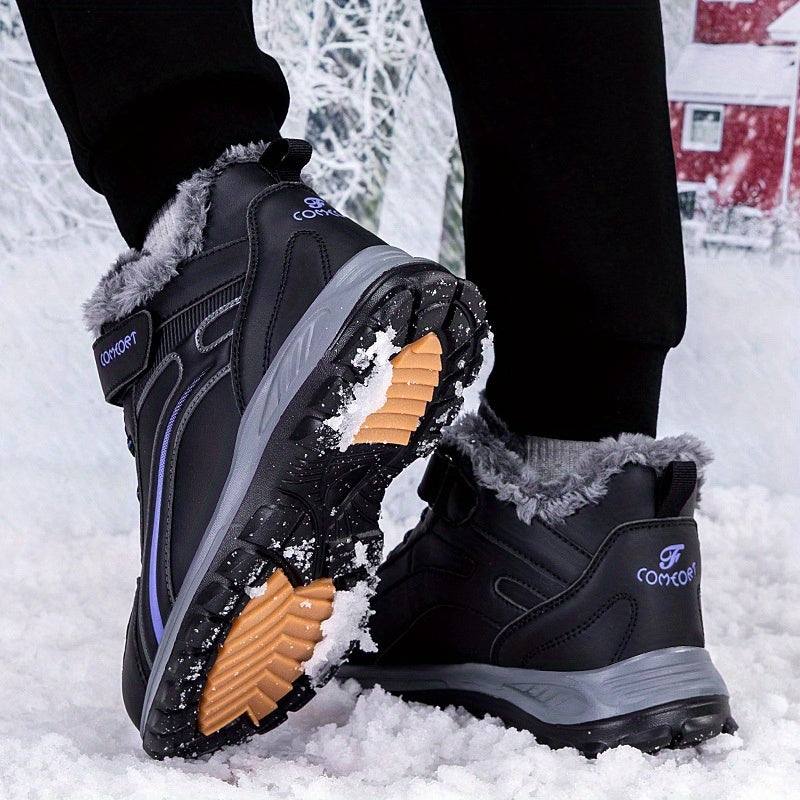 Women's Winter Mid-Calf Fleece Lined Slip-On Boots with Low Block Heel