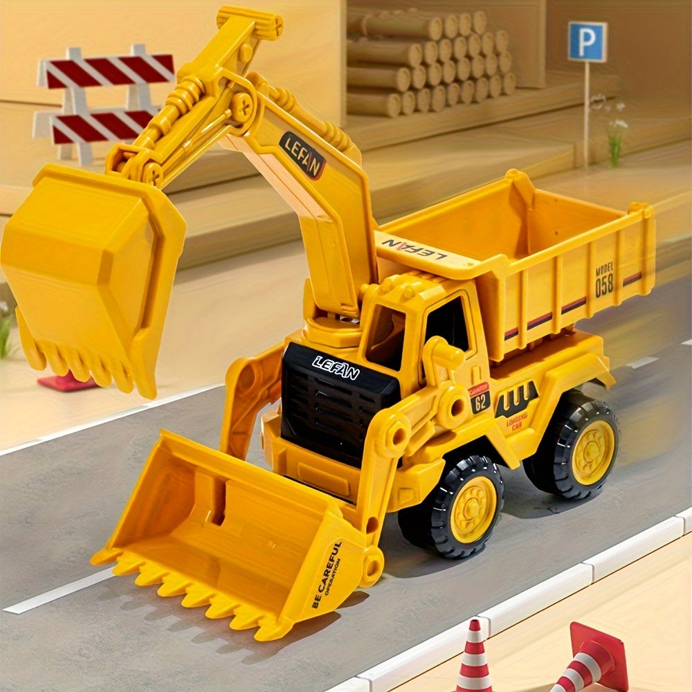 Yellow Plastic Excavator Toy for Children Construction Playset with Dump Truck and Bulldozer
