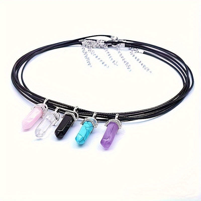 Set of 20 Crystal Healing Chakra Pendants with Black Leather Necklaces and Storage Bag