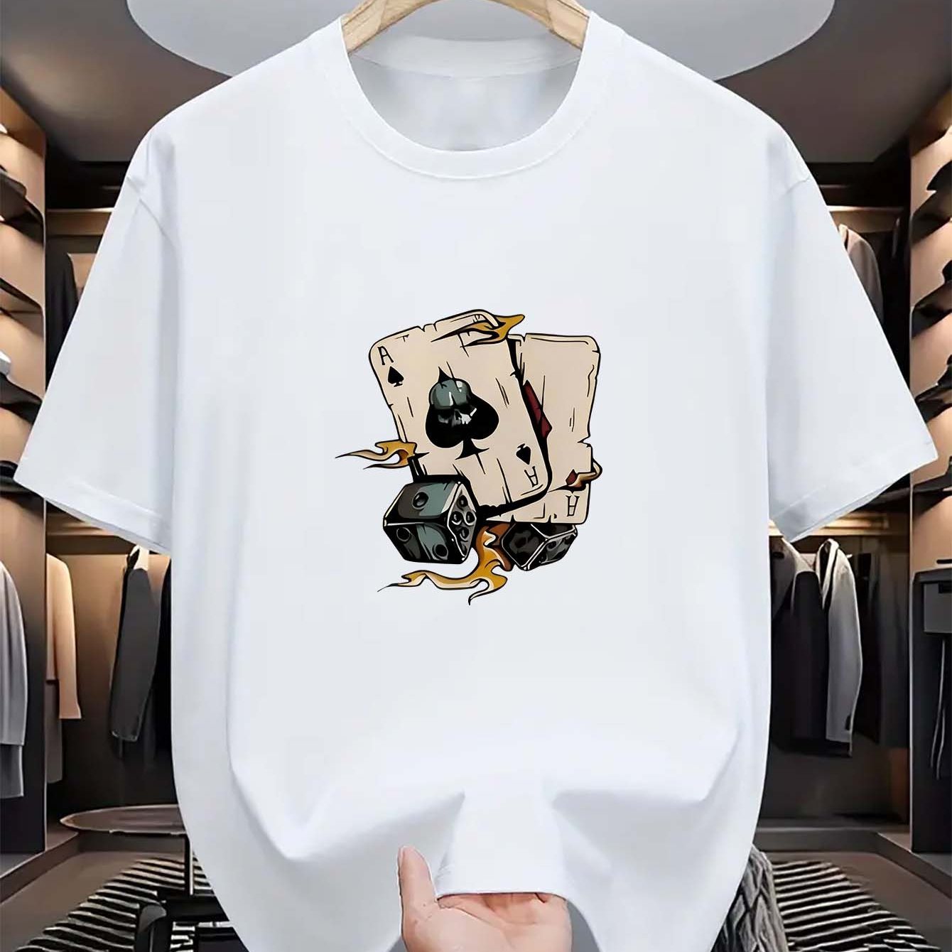 Erkaklar uchun Spades printli futbolka, 100% polyester, yumshoq bo'yin, cho'ziluvchan, yozgi moda, qisqa yeng, oddiy kesim, 180gsm mato.