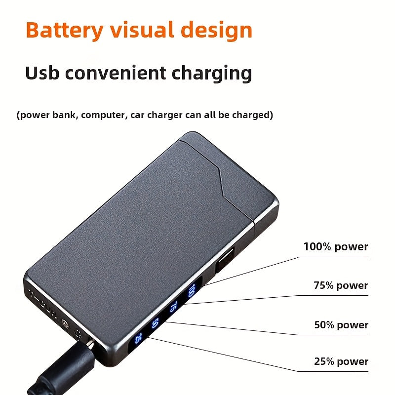 Rechargeable Dual Arc Lighter Windproof Flameless LED Battery Indicator Black/Grey