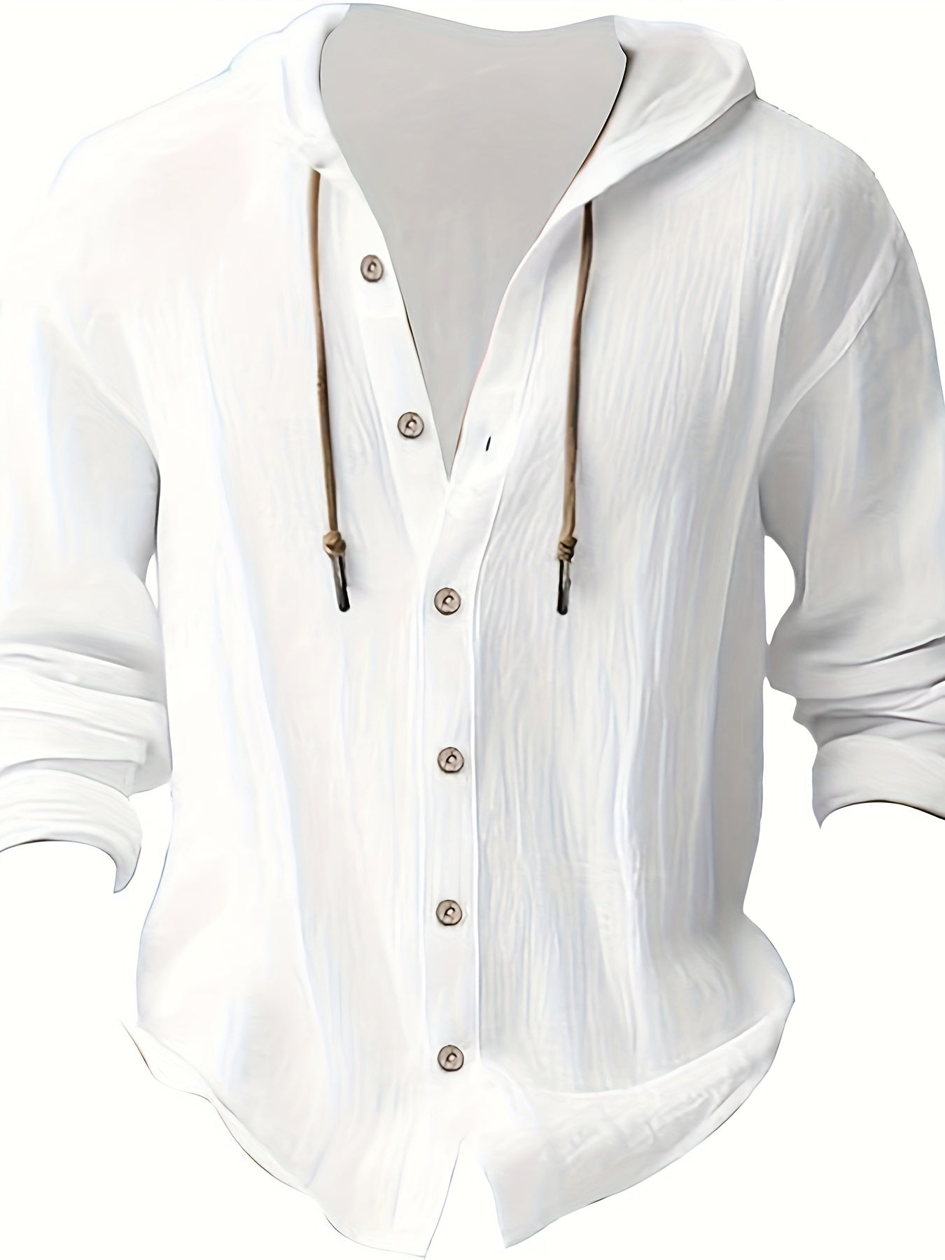 Men's Cotton Hooded Shirt Long Sleeve Casual Spring Fall Solid Color Regular Fit