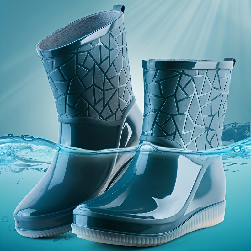 Women's Rain Boots PVC Waterproof Slip-On Ankle Flat Heel Casual Solid Color