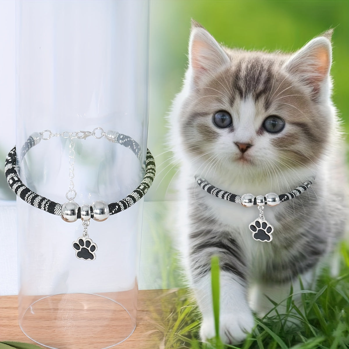 Rang-barang paw print pendanti bilan sozlanadigan nylon uy hayvonlari uchun kamar, mushuklar va kichik itlar uchun