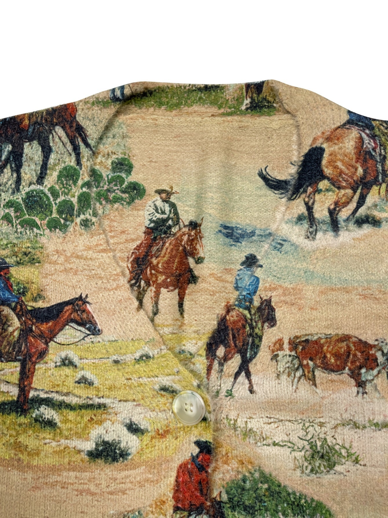 Women's Oversized Knit Cardigan with Horse Riding Print V-Neck Long Sleeve