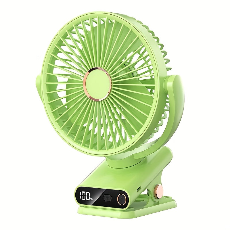 Portable Clip-On Desk Fan with 360° Rotation USB Rechargeable Night Light Oscillating