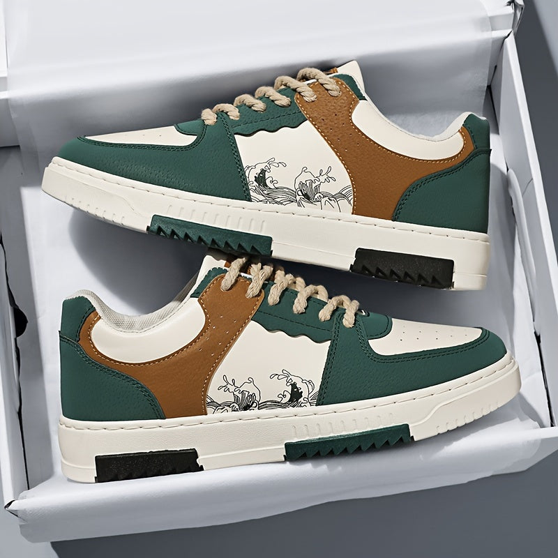 Men's Casual Low Top Sneakers with Non-Slip PVC Sole and Lace-Up Closure