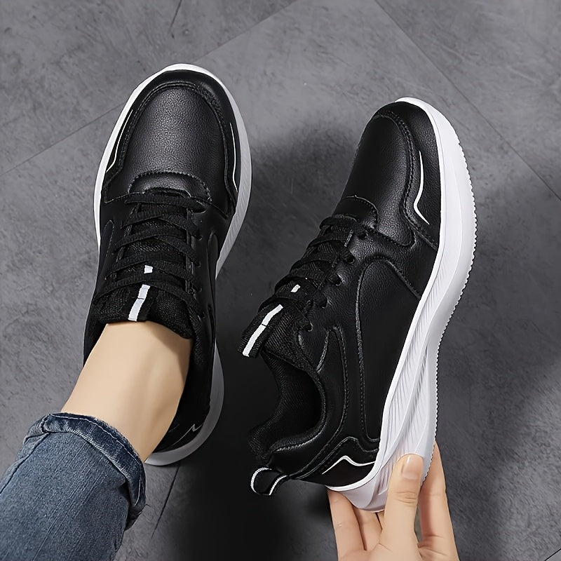Women's Lightweight All-Season Low-Top Lace-Up Sneakers Black Casual Sport Shoes