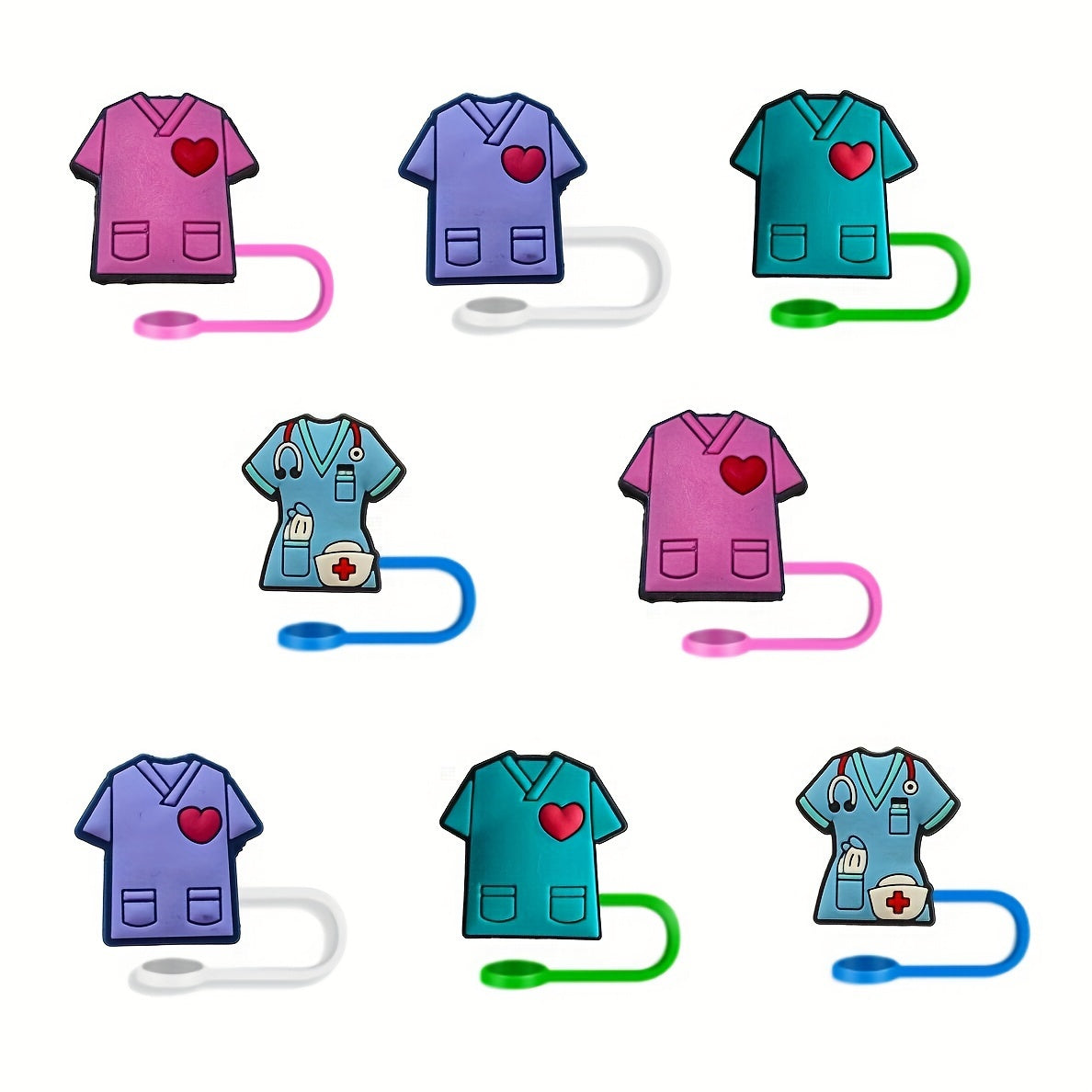 Set of 4 Nurse-Themed Silicone Straw Covers for Holiday Party and Christmas