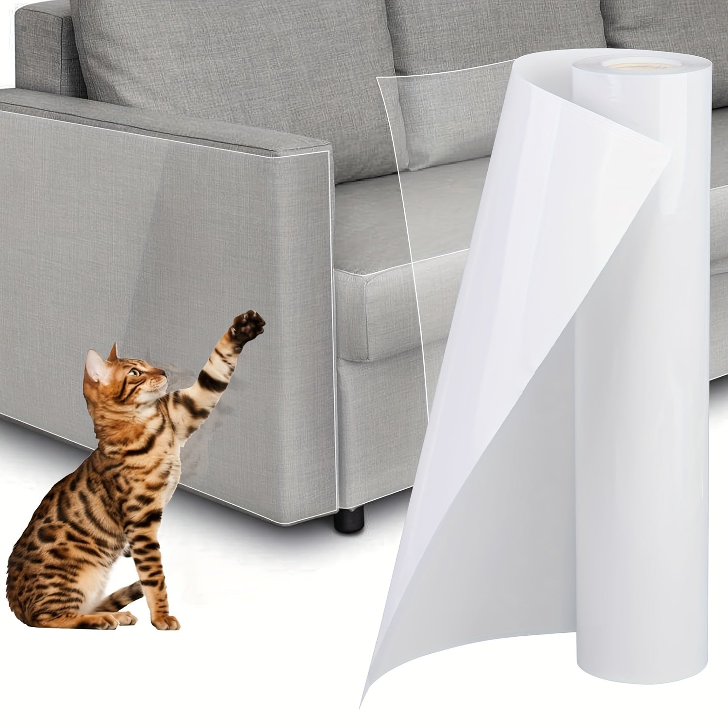 Transparent PVC Self-Adhesive Sofa Protector for Cats 299.72x29.97cm