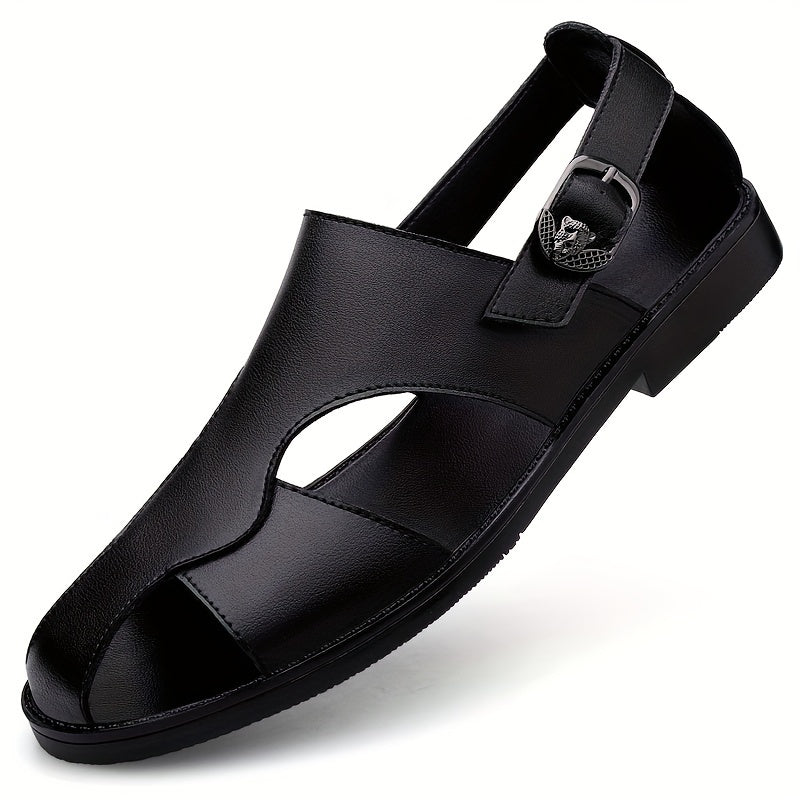 Men's Non-Slip Leather Sandals with Rubber Sole for Summer Casual Wear