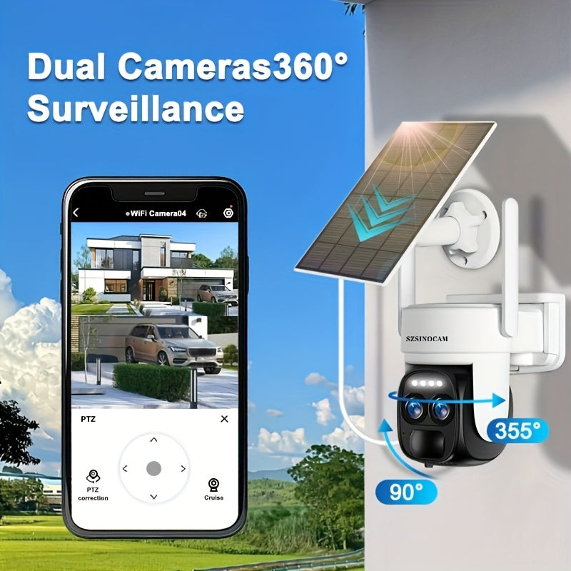 1296P HD Outdoor Security Camera with Solar Panel PTZ Night Vision Two-Way Audio Motion Detection