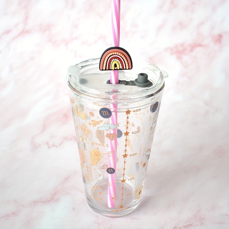 Set of 15 Butterfly Flower Tumbler Straw Toppers Dust-Proof Plugs for Travel and Home