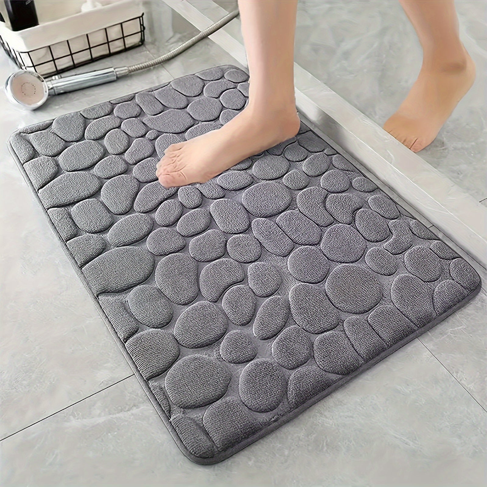 Alfombra de baño de espuma viscoelástica de felpa antideslizante de secado rápido con relieve de adoquines