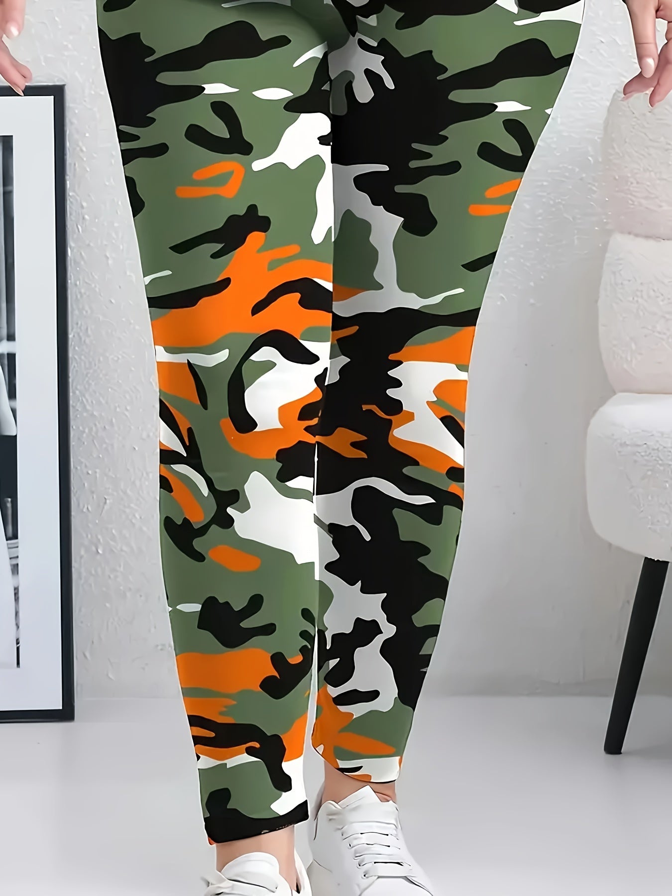 Plus Size Camouflage Orange Sports Outfit Women Activewear