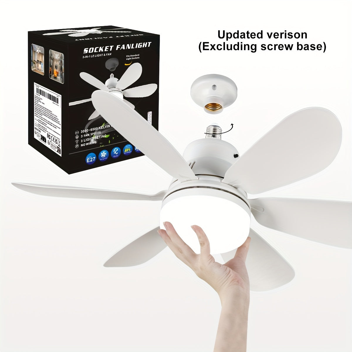 Smart Ceiling Fan with Dimmable LED Lights E26/E27 Socket for Home Use