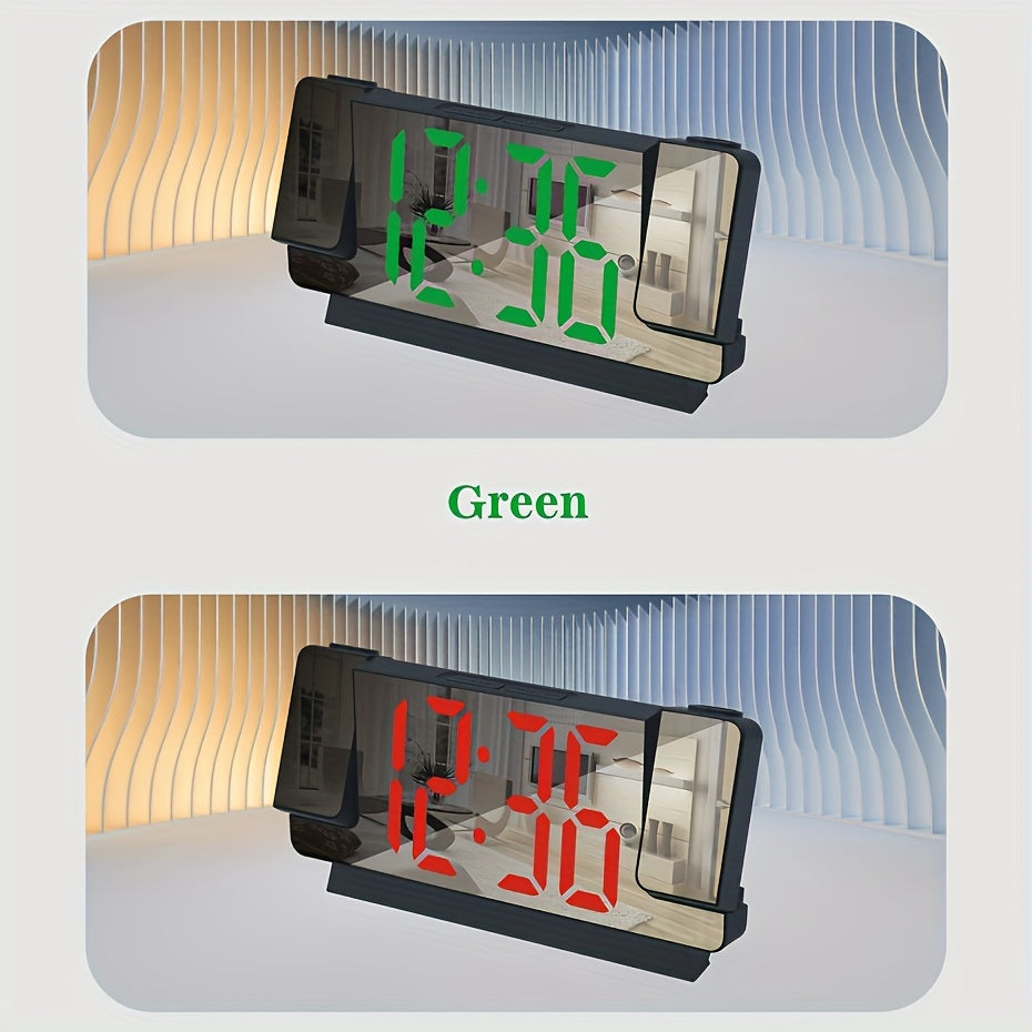 Dual Projection LED Alarm Clock with Mirror and Temperature Display USB Powered Modern Digital Clock