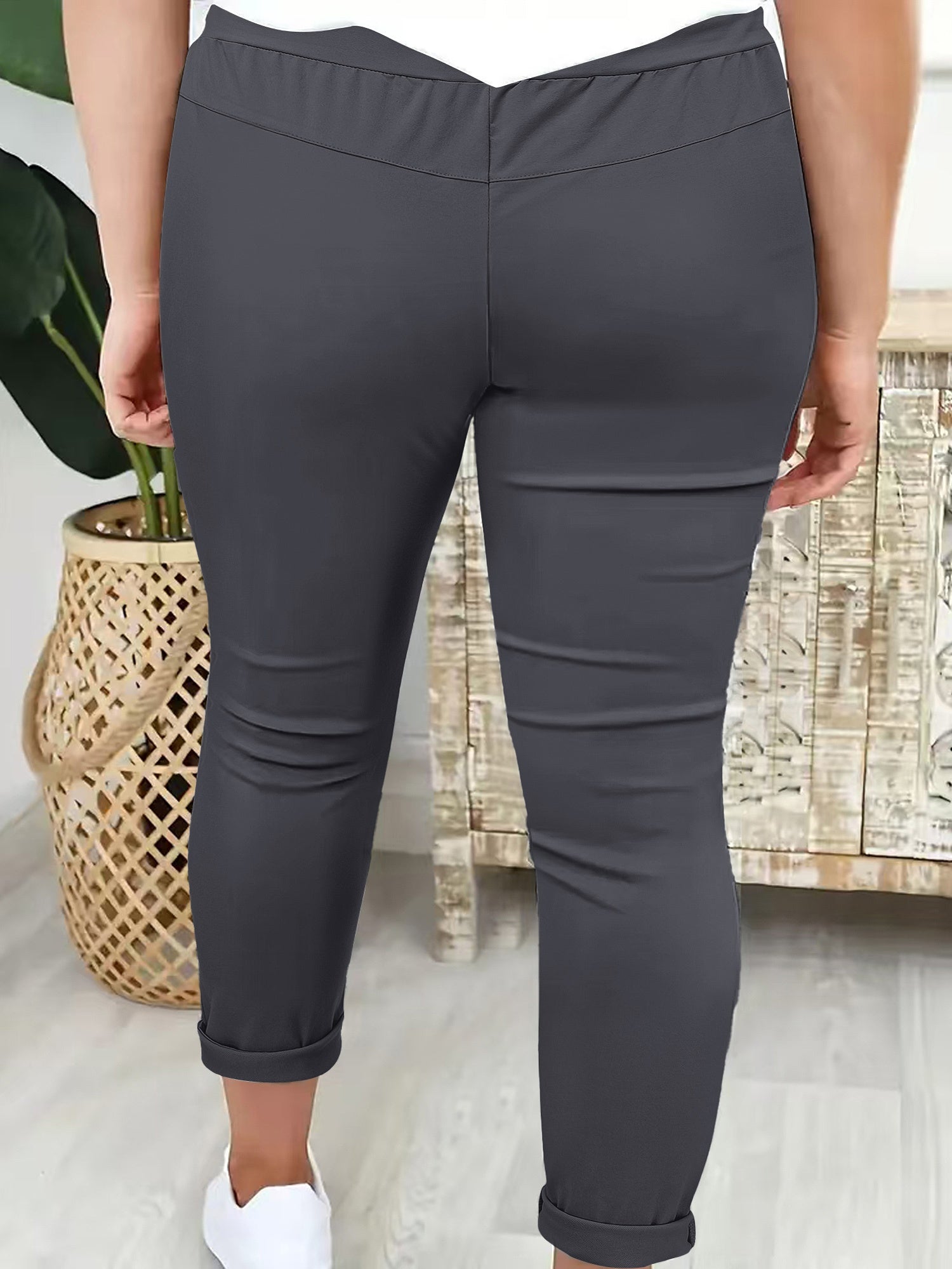 Pantalones largos ajustados para mujeres talla plus, casual, negros