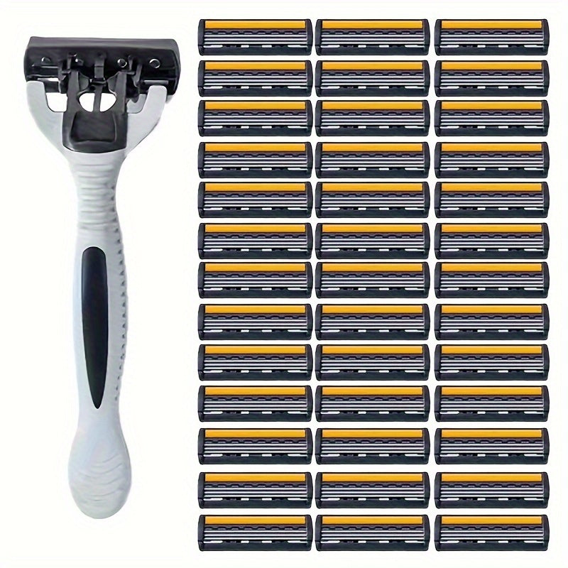 Men's Manual Razor Stainless Steel Blades Non-Slip Handle for Beard and Mustache Grooming