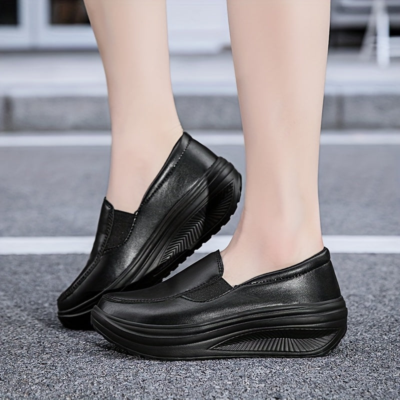 Women's Wedge Slip-On Casual Sneakers Solid Color Low-Top Comfort Shoes