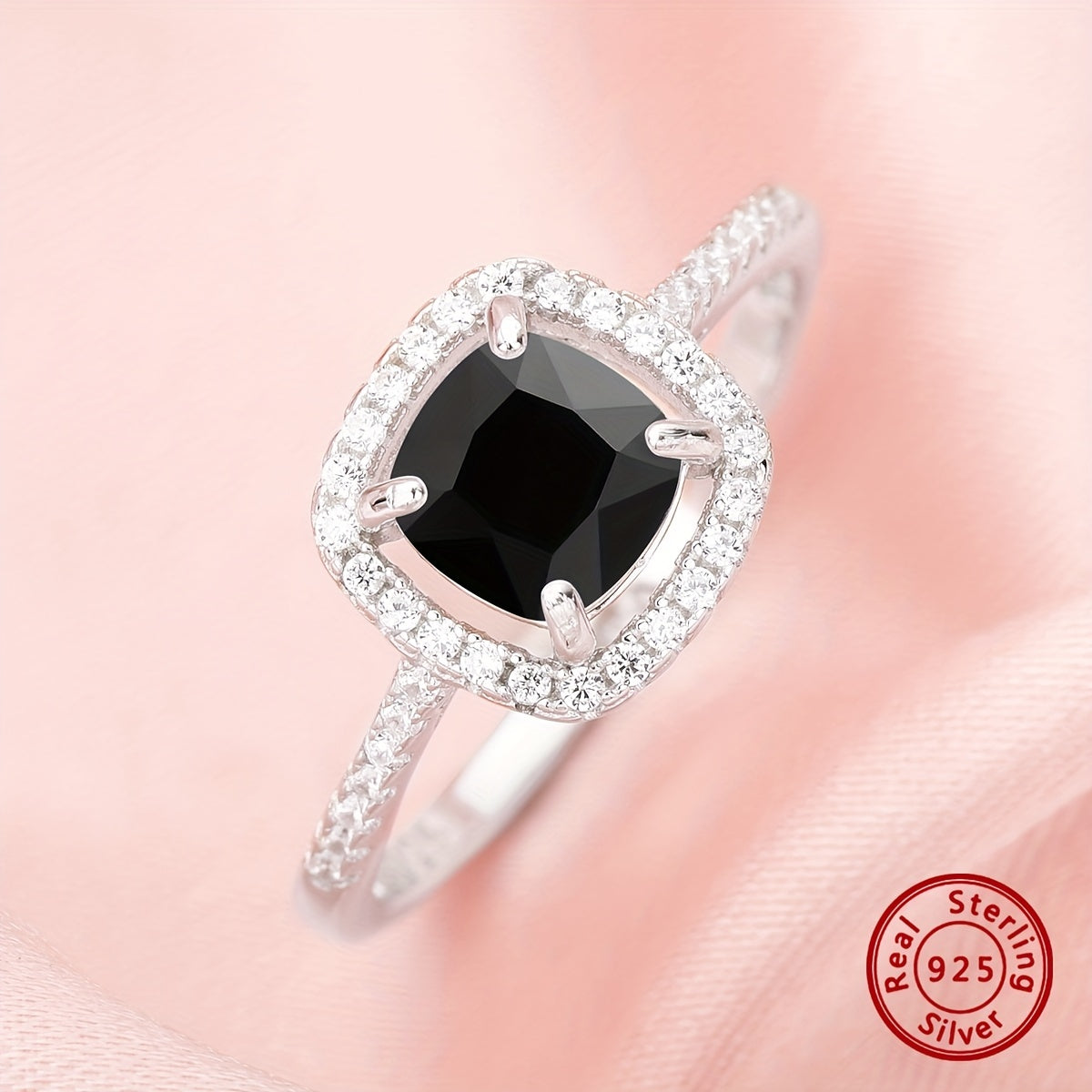 Bayroq va tadbirlar uchun qora zirkonli sirg‘alar va uzuk bilan Sterling kumush zargarlik to‘plami