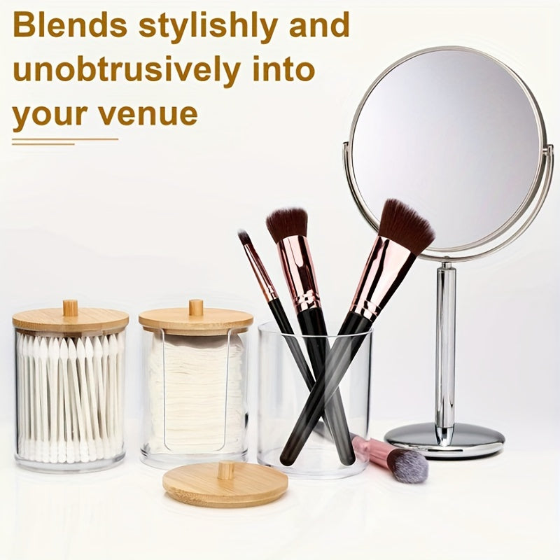 Cotton Pad Holder with Bamboo Lid Bathroom Organization Accessory for Men and Women