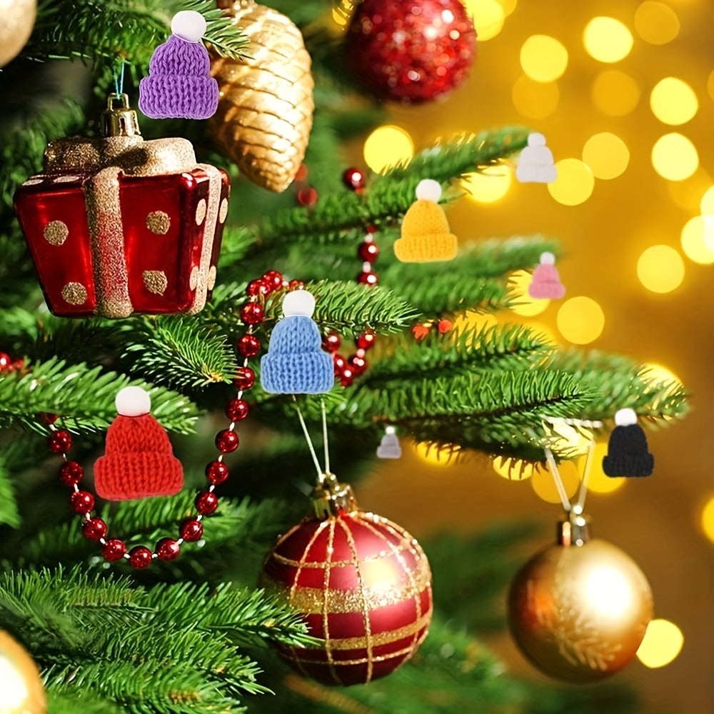 Miniaturas de sombreros de muñeca de punto para adornos de Navidad, suministros para manualidades DIY
