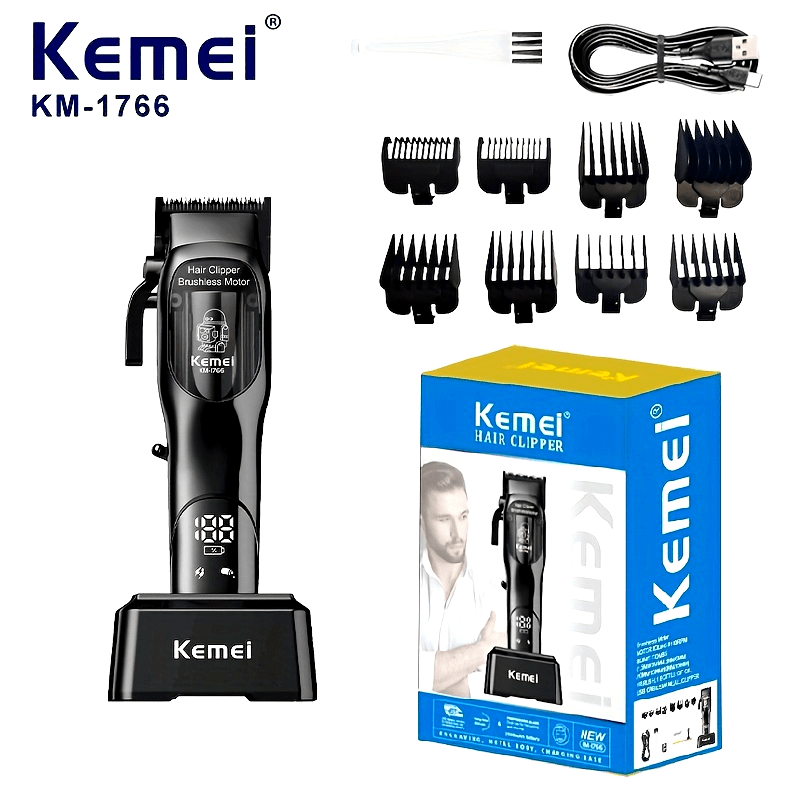 Профессиональный машинка для стрижки Kemei KM-1766 с цифровым дисплеем, перезаряжаемой USB литий-ионной батареей, высокой мощностью для салонного использования.