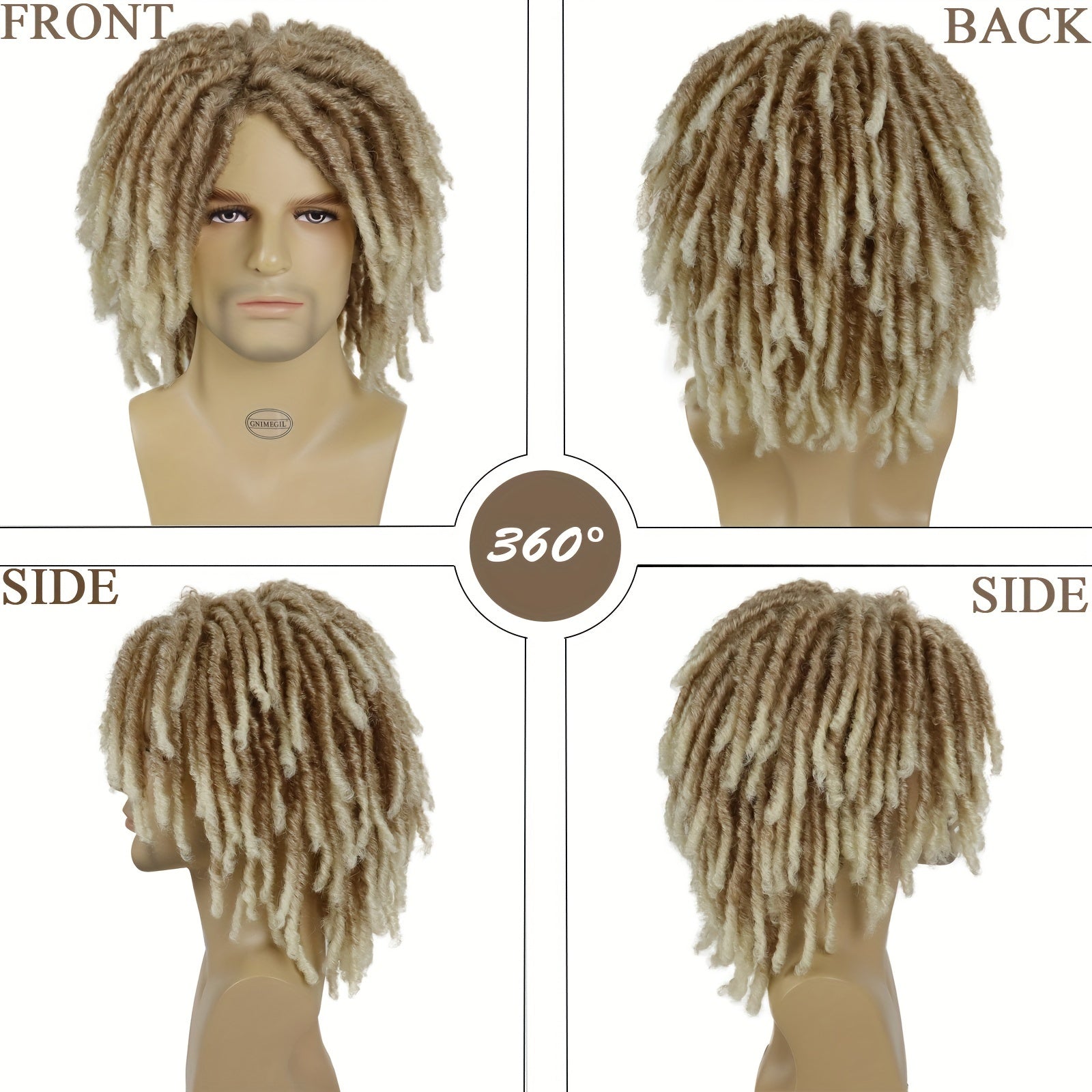 Stylish Ombre Brown Afro Bob Wig for Men Synthetic Dreadlocks Heat Resistant