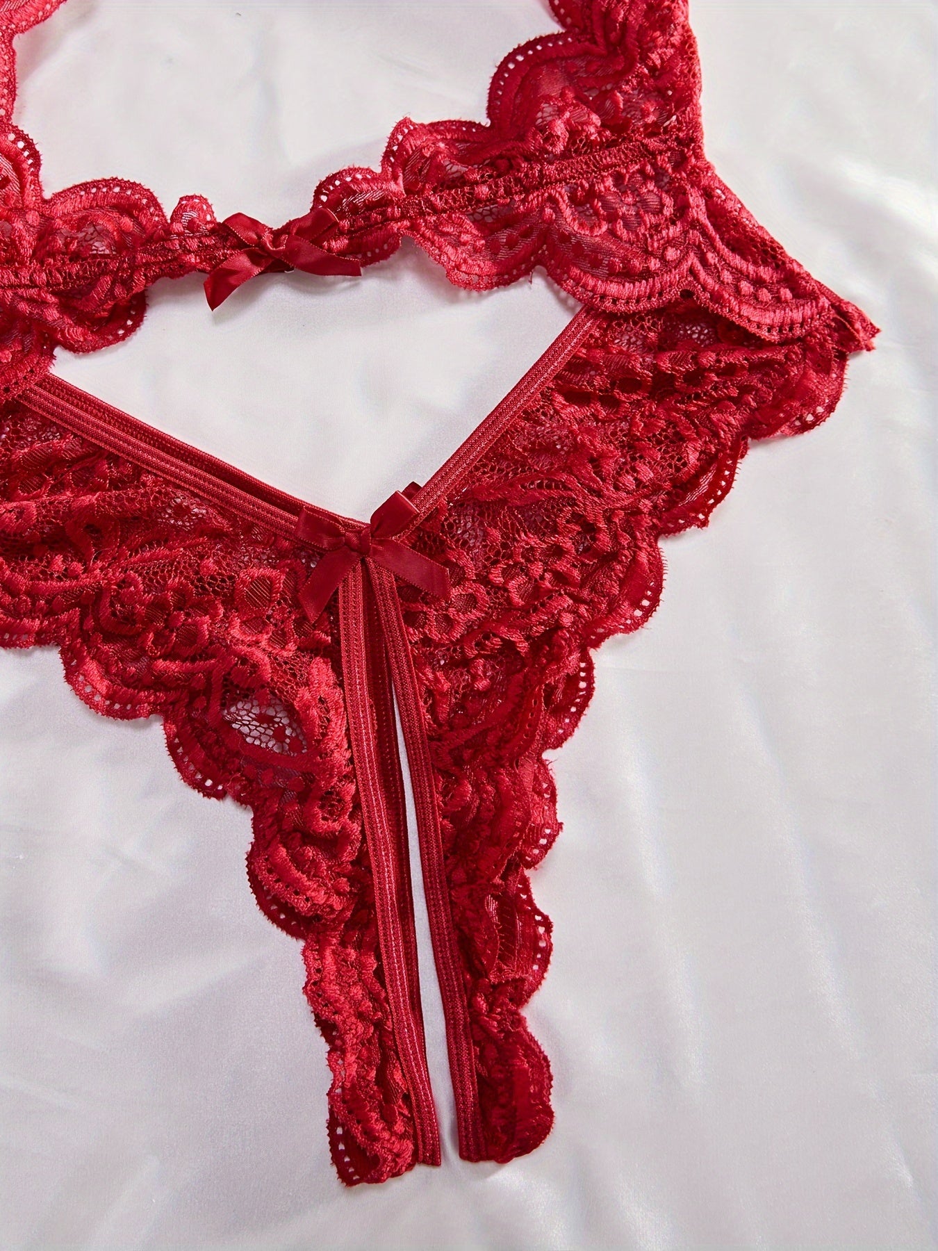 Women's Lace Teddy Bodysuit with Open Back and Strappy Thong