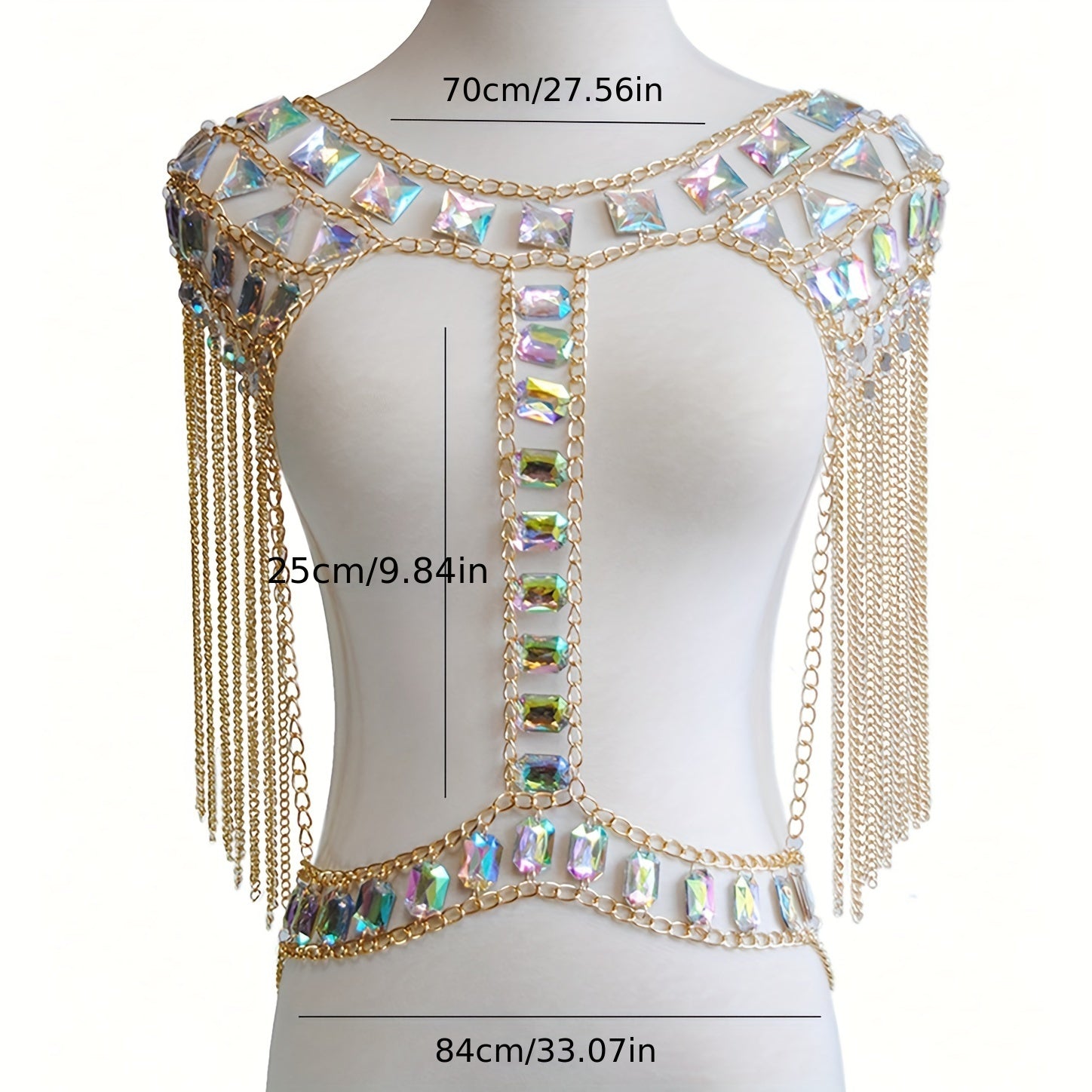 Cadena de hombro con gema acrílica luminosa y detalles de costura de cadena para discotecas