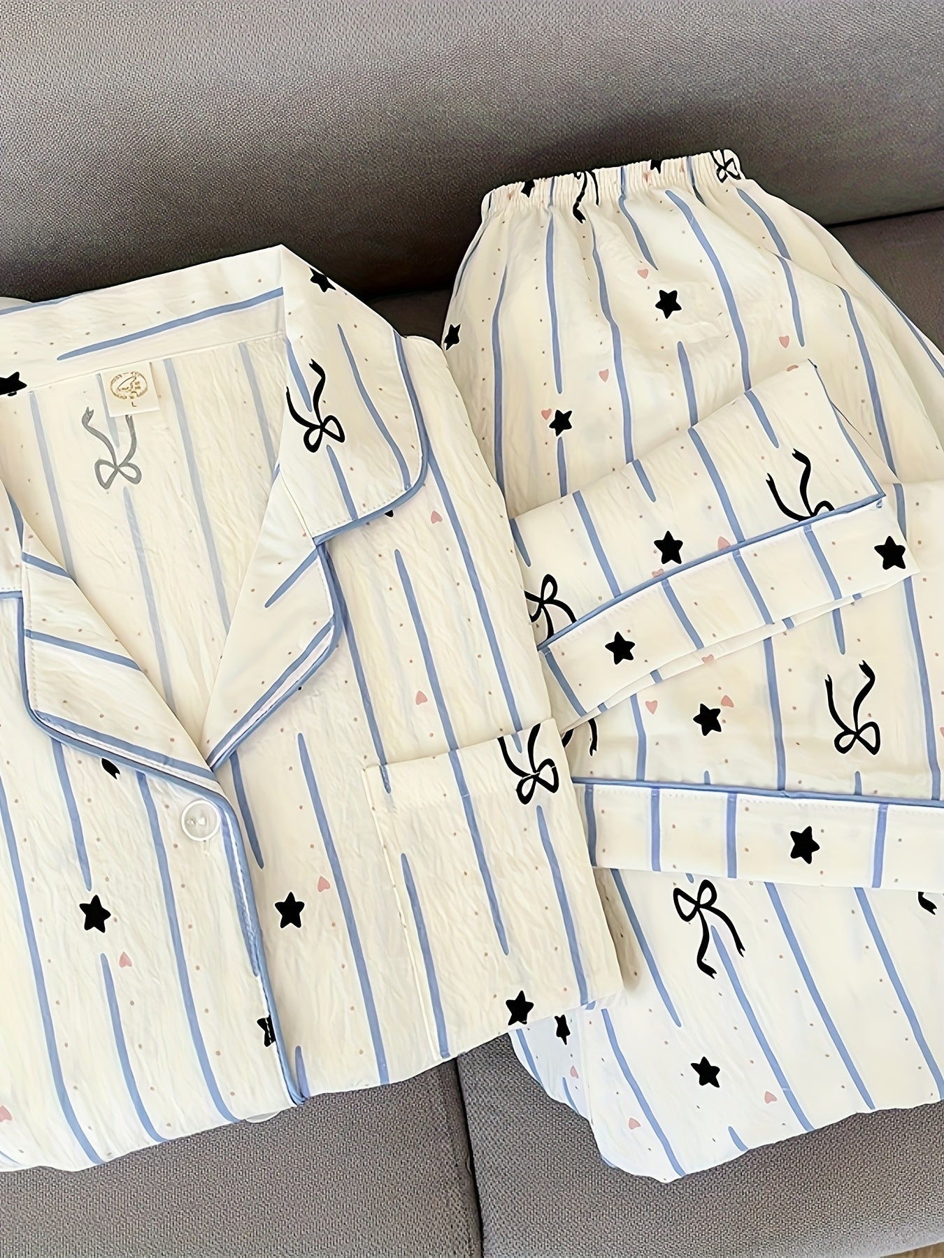 Plus Size Women's Pajama Set Long Sleeve Geometric Print Lightweight Comfortable