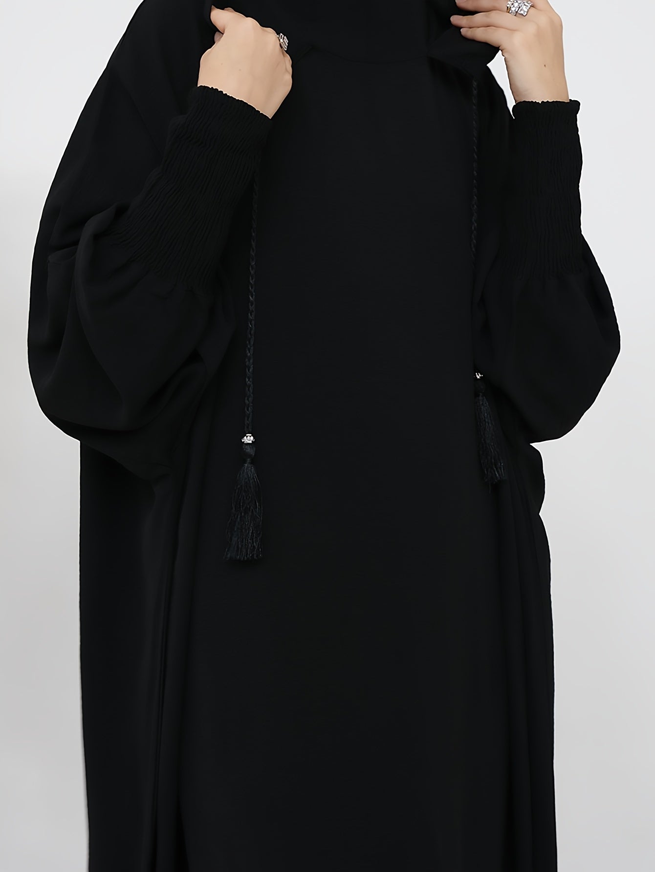 Women's Black Abaya with Batwing Sleeves Hooded Loose Fit Polyester All Seasons Minimalist Style