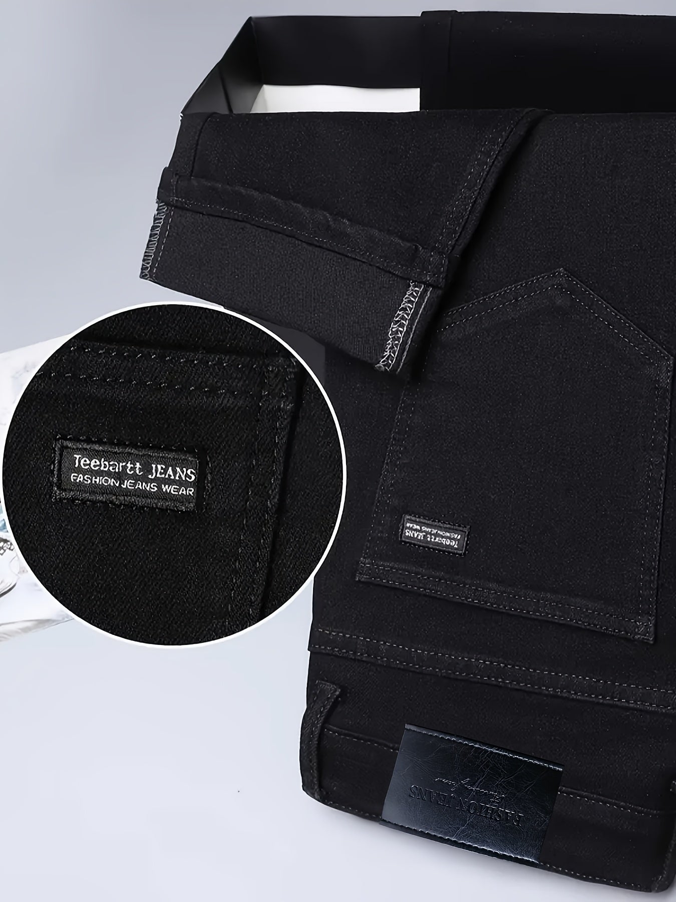 Plus Size Black Stretchy Straight Leg Men's Jeans All-Season Casual Business