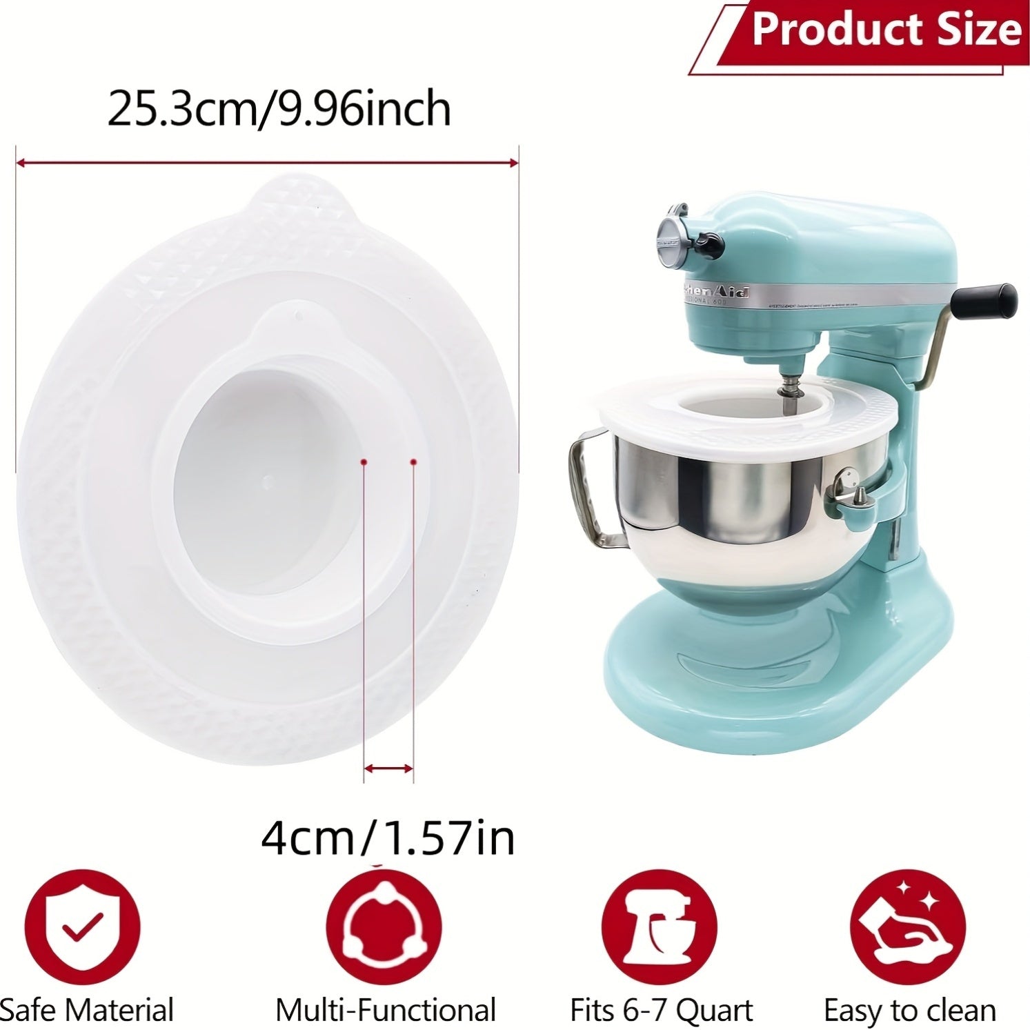 Vertical Mixer Bowl Cover with Splash Guard Fits 6-7 Quart BPA-Free Dishwasher Safe Clear