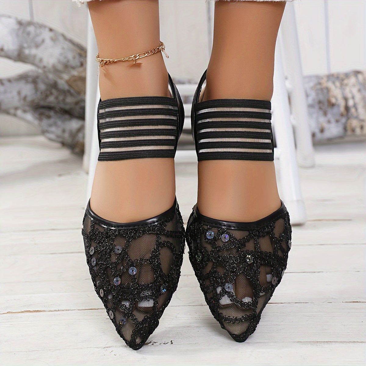 Women's Mesh Pointed Toe Sandals Breathable Slip-On Flat Shoes