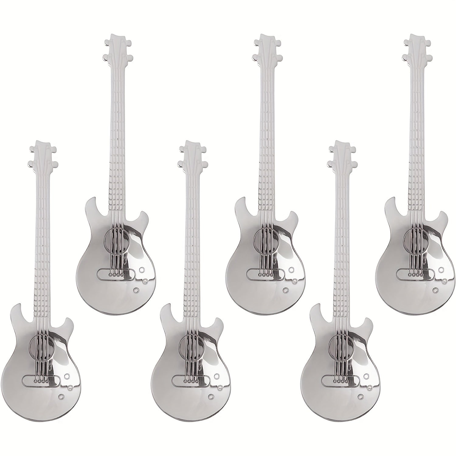 Set of 4 or 6 Guitar-Shaped Stainless Steel Coffee Spoons for Stirring and Spreading