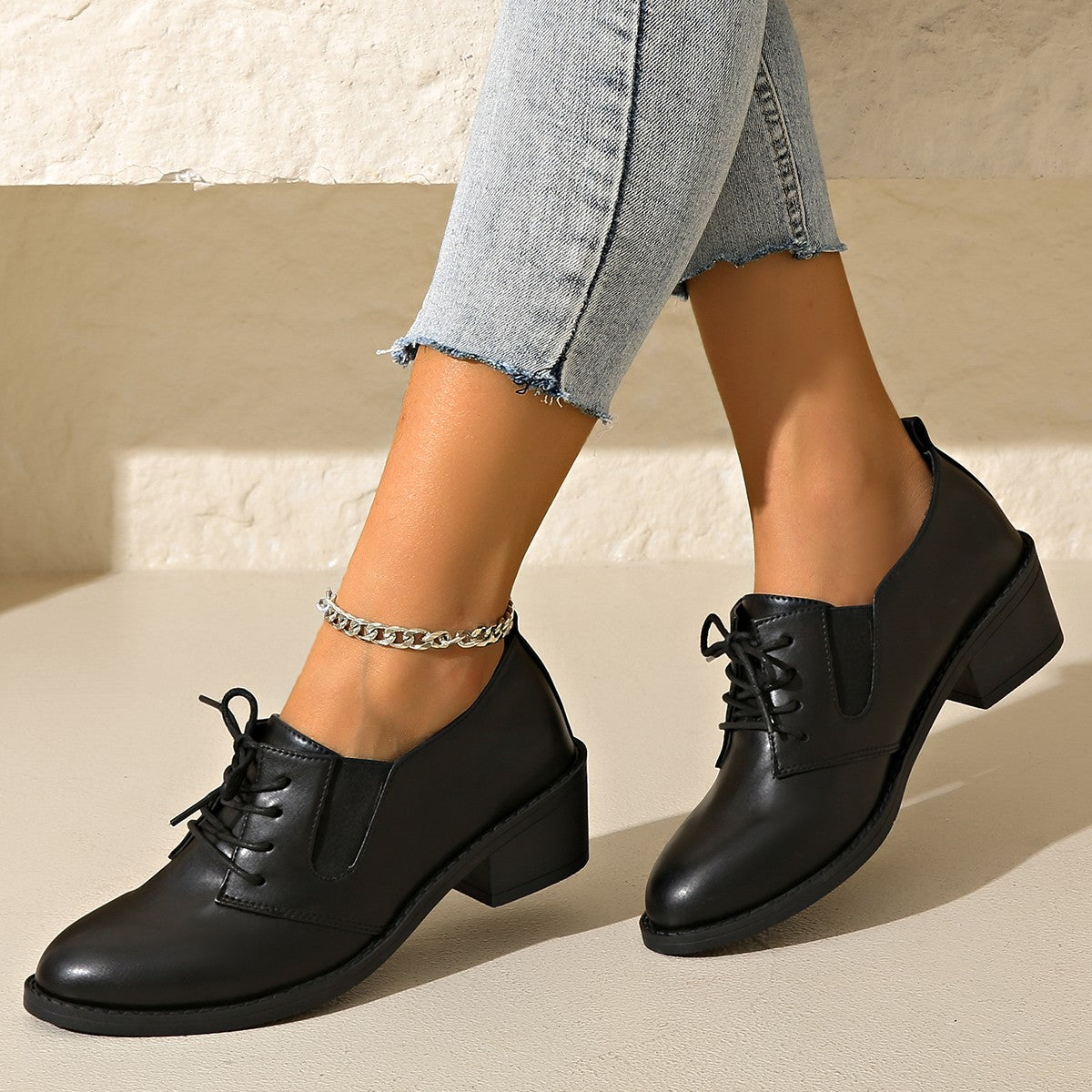 Women’s Black Synthetic Cover Loafers with Lace-Up Closure Casual Shoes